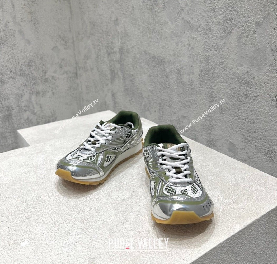 Bottega Veneta Orbit Runner Sneakers in Technical Fabric and Mesh Silver/Green 2025 (MD-250219089)