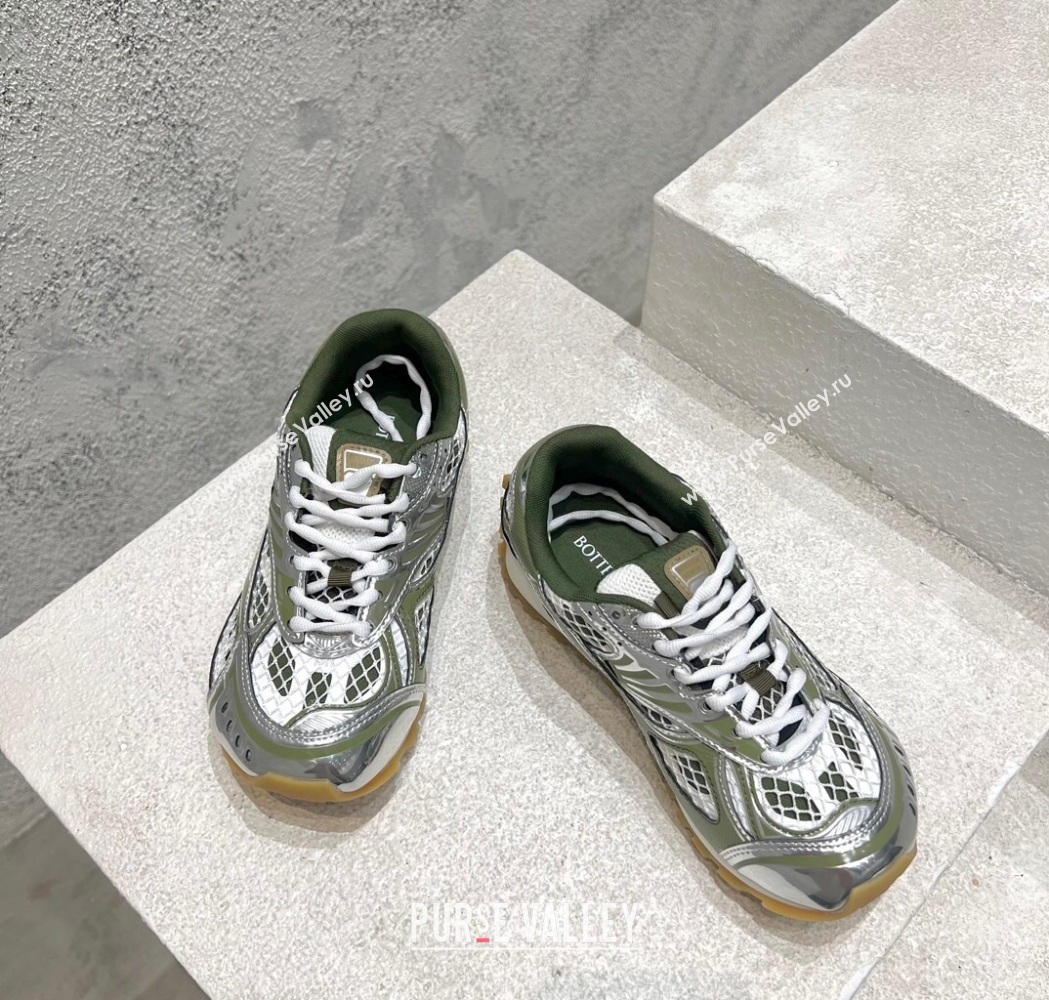 Bottega Veneta Orbit Runner Sneakers in Technical Fabric and Mesh Silver/Green 2025 (MD-250219089)