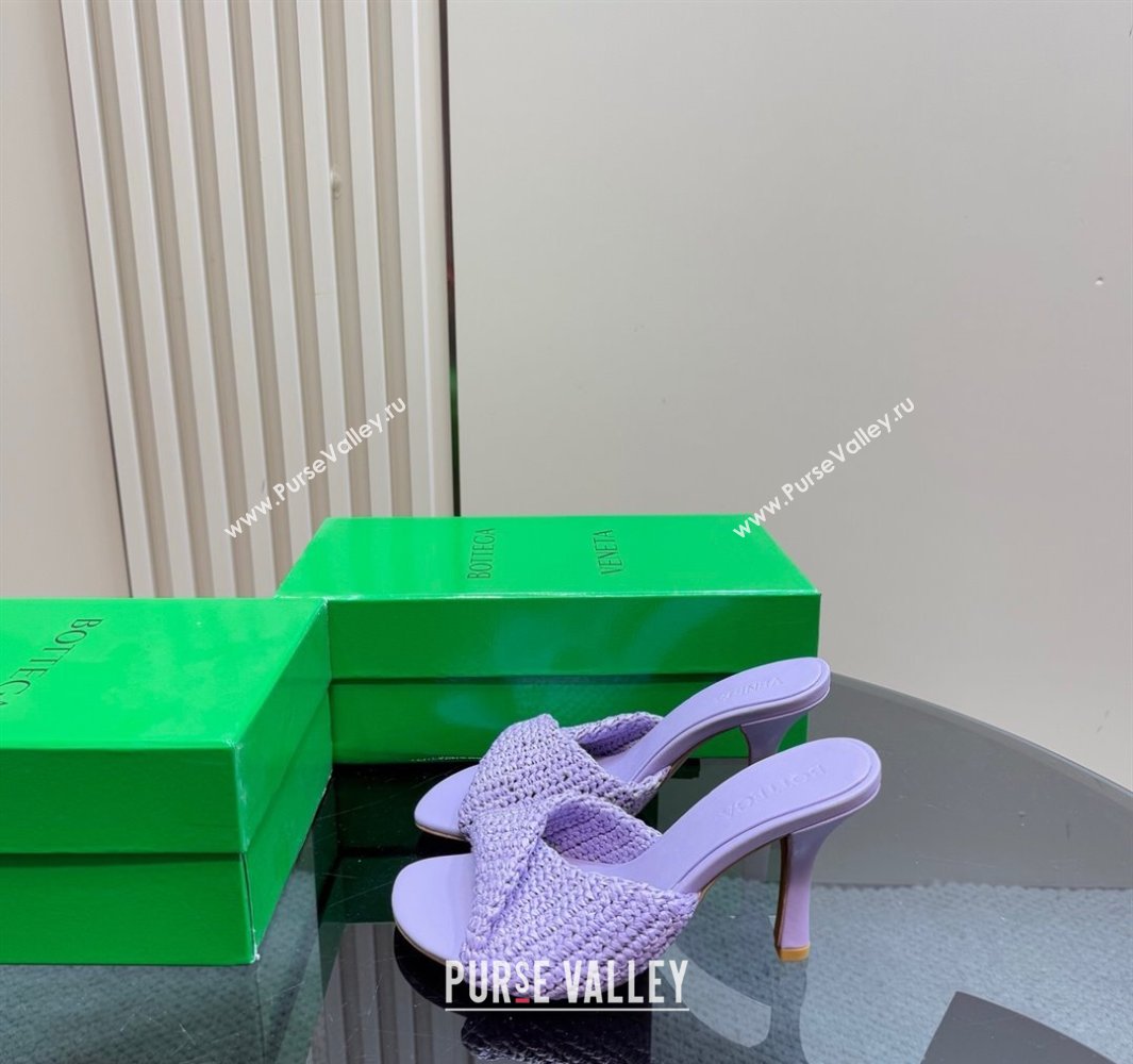 Bottega Veneta Blink High Heel Slides Sandal 9cm in Crochet Raffia Straw Purple 2025 (MD-250428089)