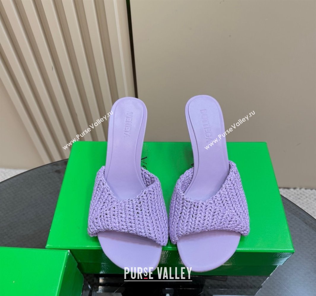 Bottega Veneta Blink High Heel Slides Sandal 9cm in Crochet Raffia Straw Purple 2025 (MD-250428089)