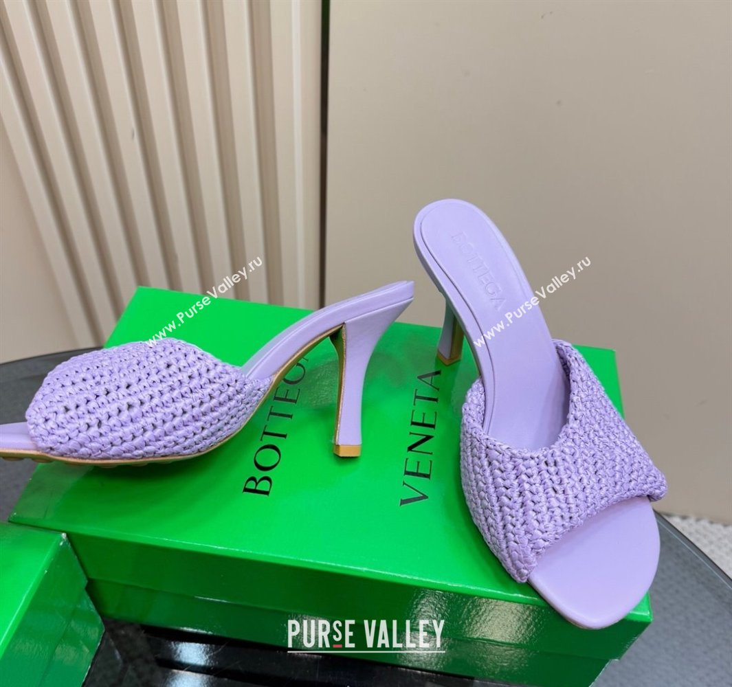 Bottega Veneta Blink High Heel Slides Sandal 9cm in Crochet Raffia Straw Purple 2025 (MD-250428089)