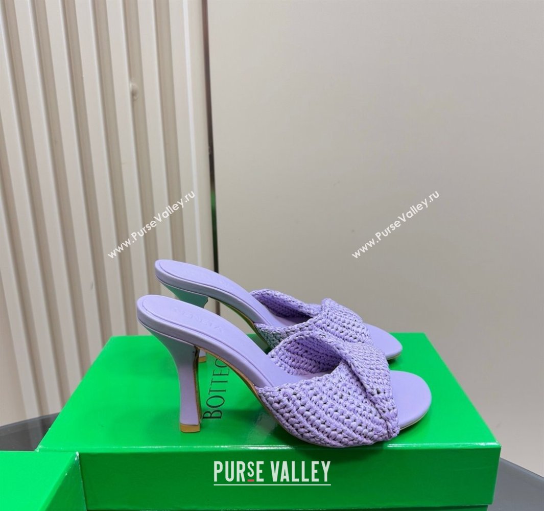Bottega Veneta Blink High Heel Slides Sandal 9cm in Crochet Raffia Straw Purple 2025 (MD-250428089)