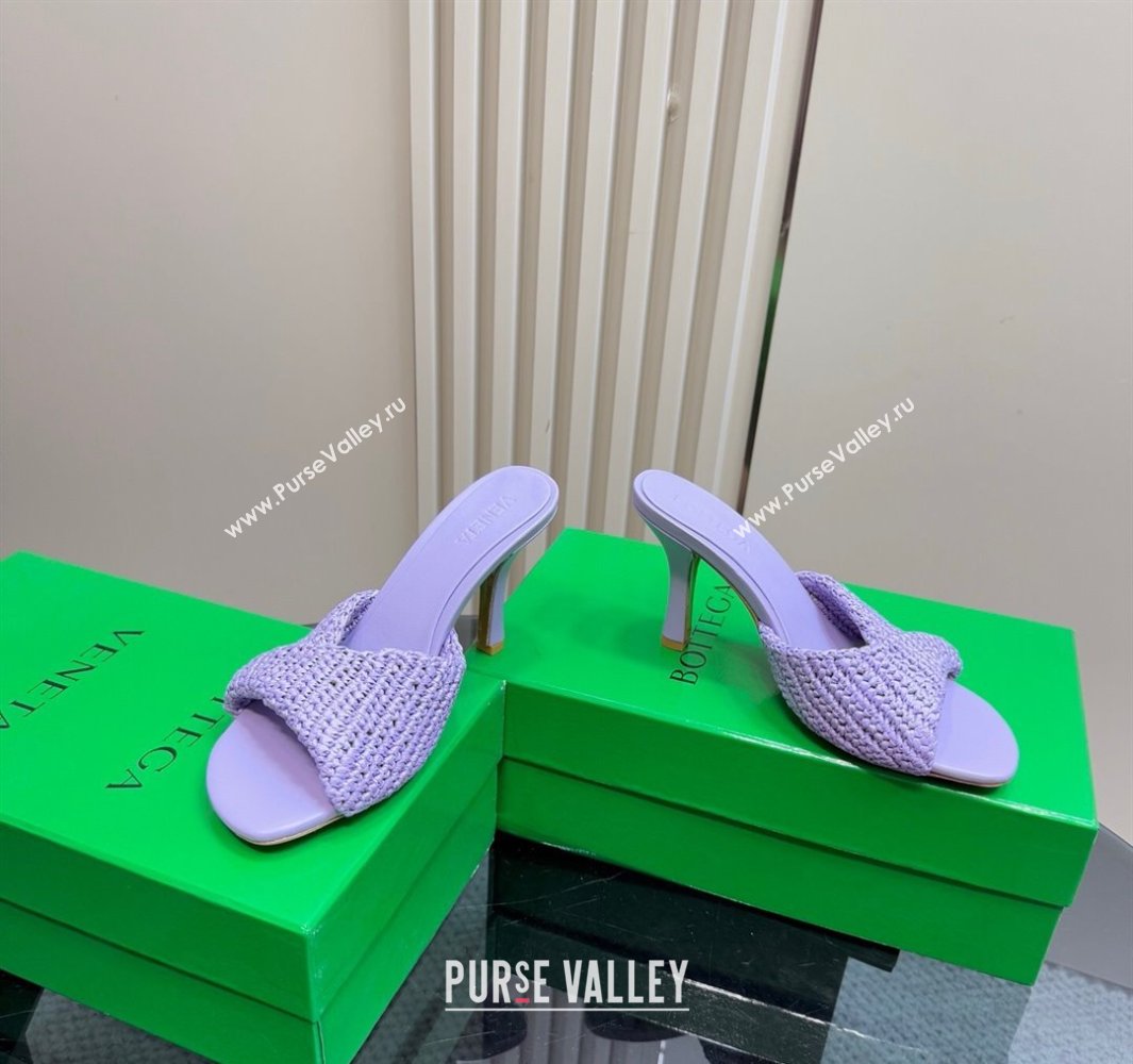 Bottega Veneta Blink High Heel Slides Sandal 9cm in Crochet Raffia Straw Purple 2025 (MD-250428089)