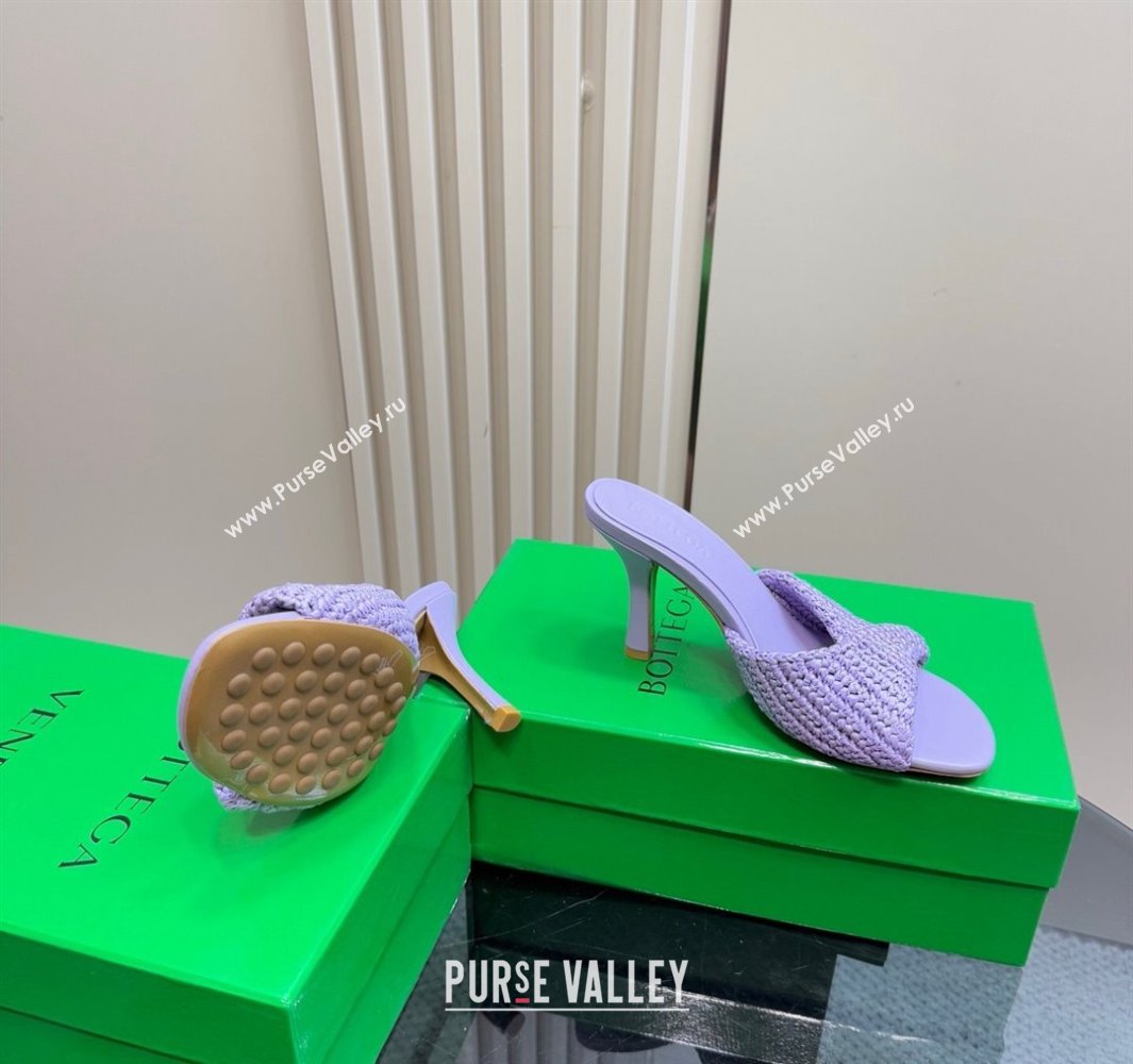 Bottega Veneta Blink High Heel Slides Sandal 9cm in Crochet Raffia Straw Purple 2025 (MD-250428089)