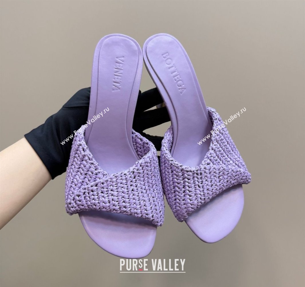 Bottega Veneta Blink High Heel Slides Sandal 9cm in Crochet Raffia Straw Purple 2025 (MD-250428089)