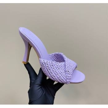 Bottega Veneta Blink High Heel Slides Sandal 9cm in Crochet Raffia Straw Purple 2025 (MD-250428089)