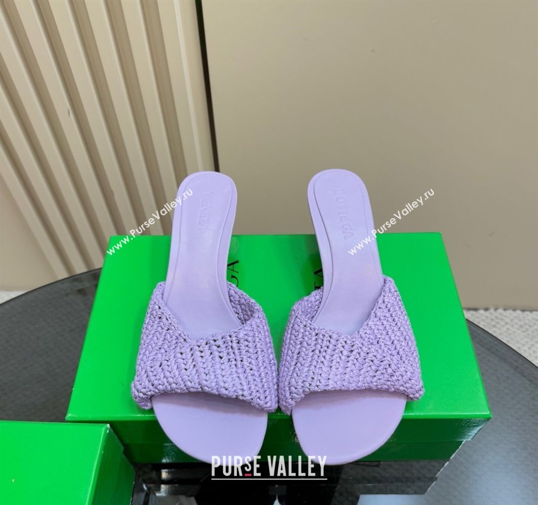 Bottega Veneta Blink Mid Heel Slides Sandal 6.5cm in Crochet Raffia Straw Purple 2025 (MD-250428084)