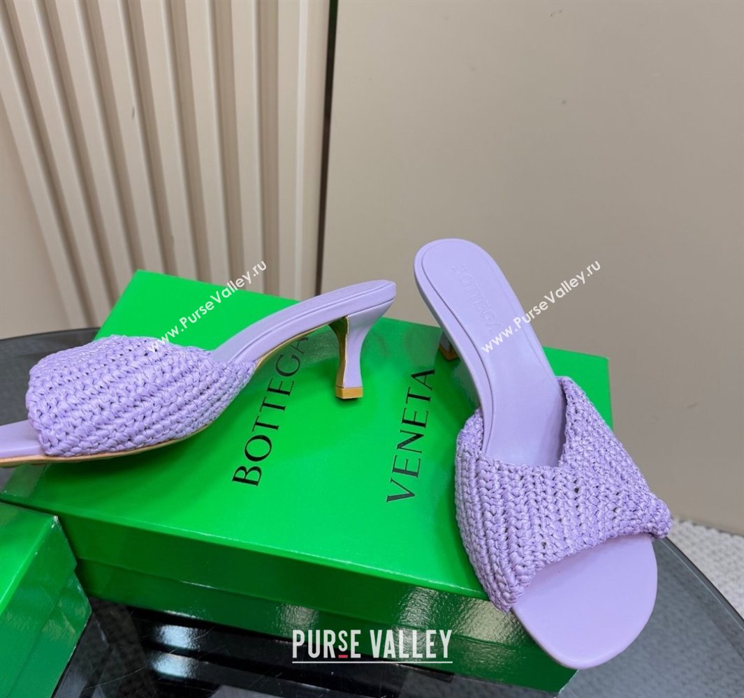 Bottega Veneta Blink Mid Heel Slides Sandal 6.5cm in Crochet Raffia Straw Purple 2025 (MD-250428084)