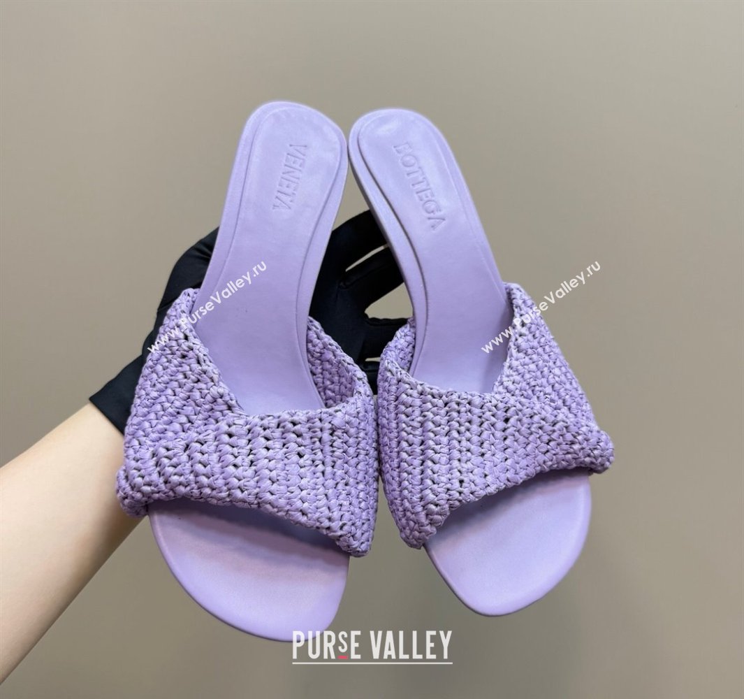 Bottega Veneta Blink Mid Heel Slides Sandal 6.5cm in Crochet Raffia Straw Purple 2025 (MD-250428084)