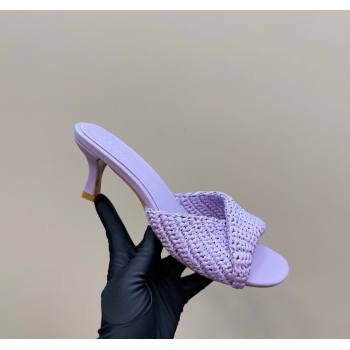Bottega Veneta Blink Mid Heel Slides Sandal 6.5cm in Crochet Raffia Straw Purple 2025 (MD-250428084)