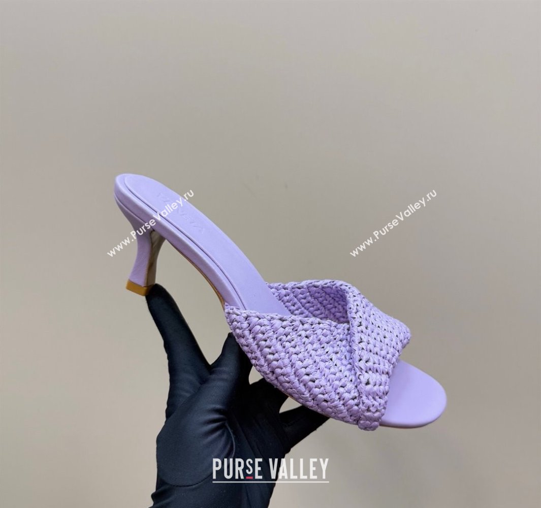 Bottega Veneta Blink Mid Heel Slides Sandal 6.5cm in Crochet Raffia Straw Purple 2025 (MD-250428084)