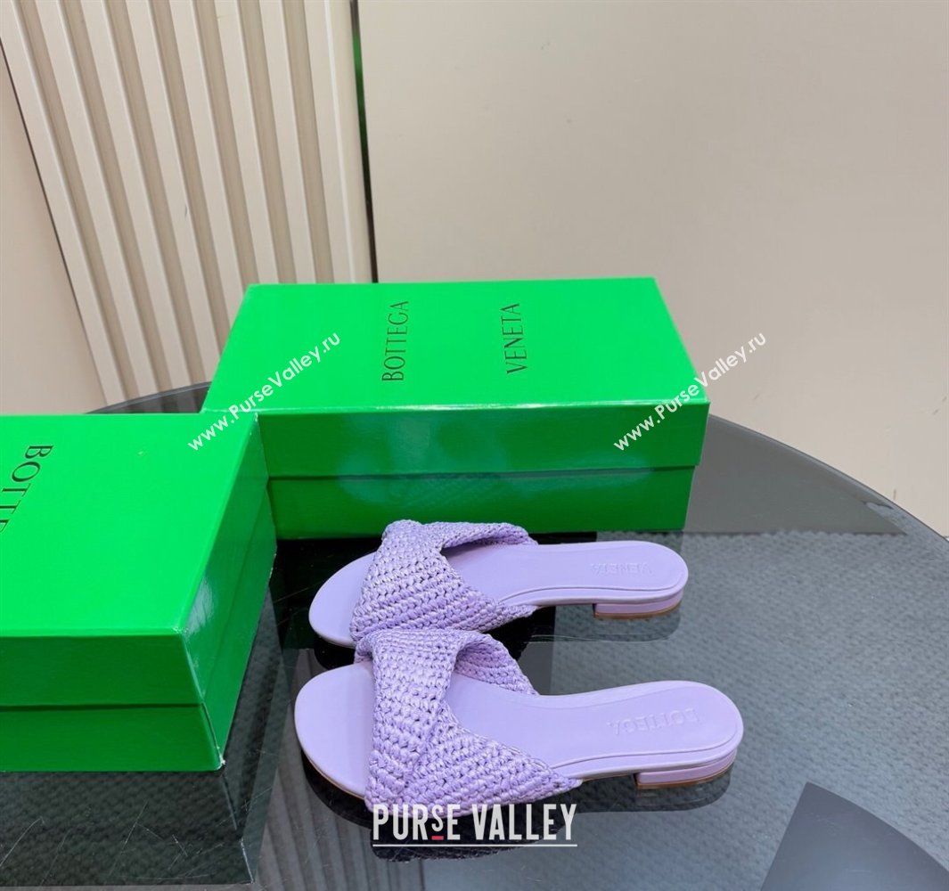 Bottega Veneta Blink Flat Slides Sandal in Crochet Raffia Straw Purple 2025 (MD-250428094)
