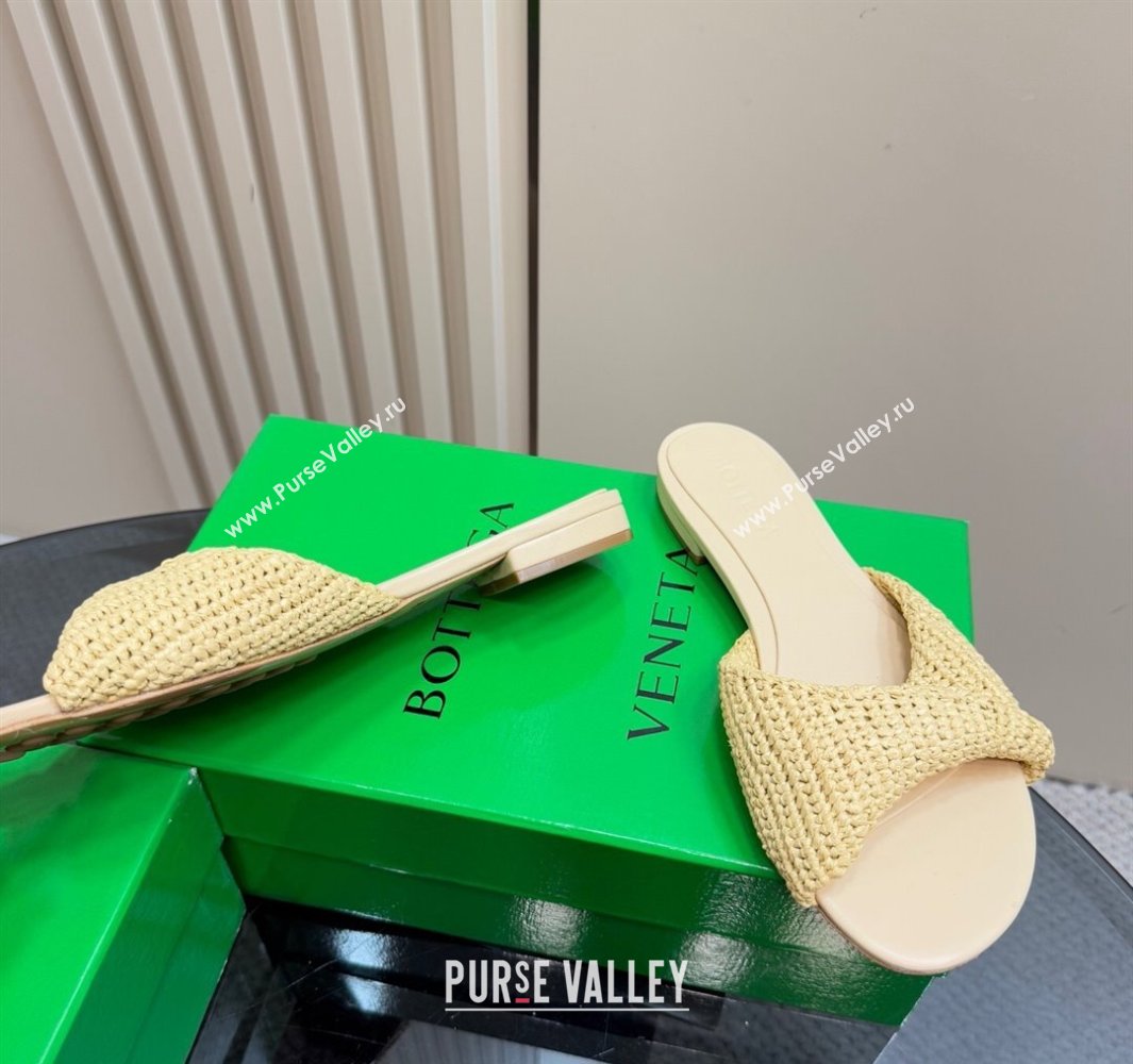 Bottega Veneta Blink Flat Slides Sandal in Crochet Raffia Straw Beige 2025 (MD-250428090)