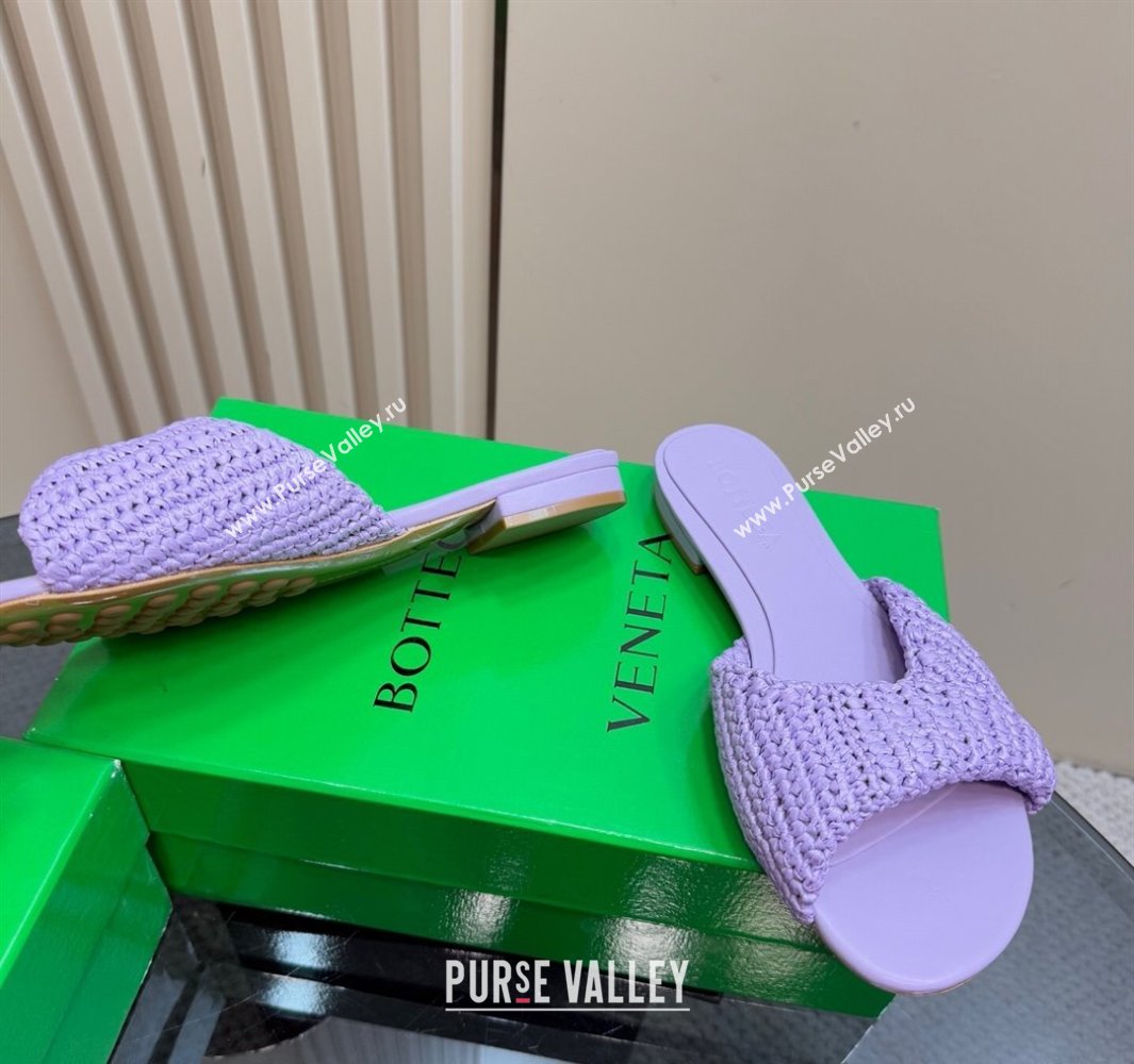 Bottega Veneta Blink Flat Slides Sandal in Crochet Raffia Straw Purple 2025 (MD-250428094)