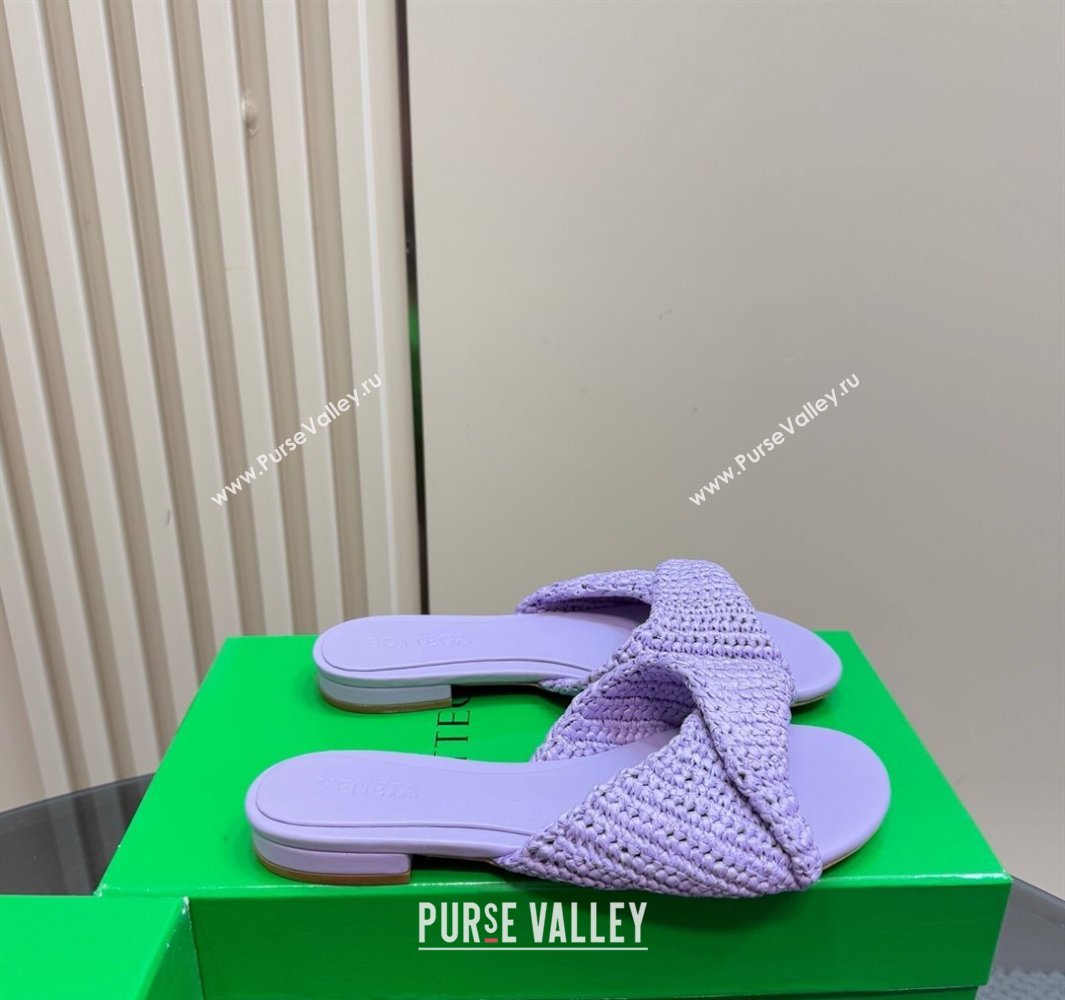 Bottega Veneta Blink Flat Slides Sandal in Crochet Raffia Straw Purple 2025 (MD-250428094)