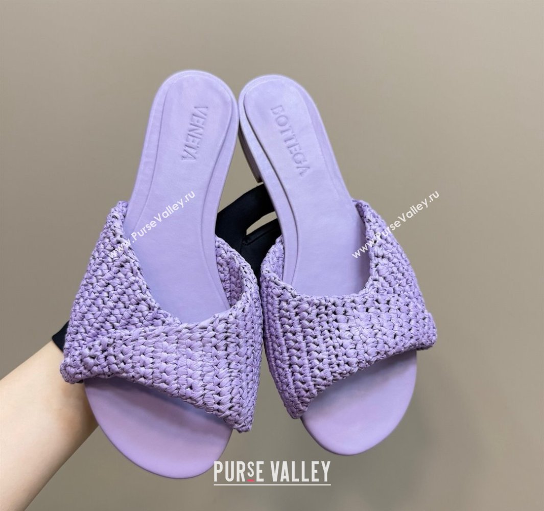 Bottega Veneta Blink Flat Slides Sandal in Crochet Raffia Straw Purple 2025 (MD-250428094)