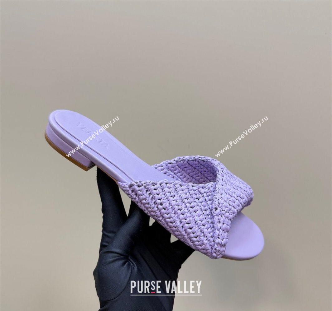 Bottega Veneta Blink Flat Slides Sandal in Crochet Raffia Straw Purple 2025 (MD-250428094)