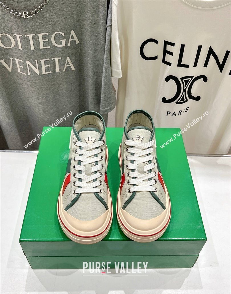 Bottega Veneta Eliot Mid-top Sneakers in Canvas with Leather Trim Aloe Green/Jade White 2025 (MD-250428095)