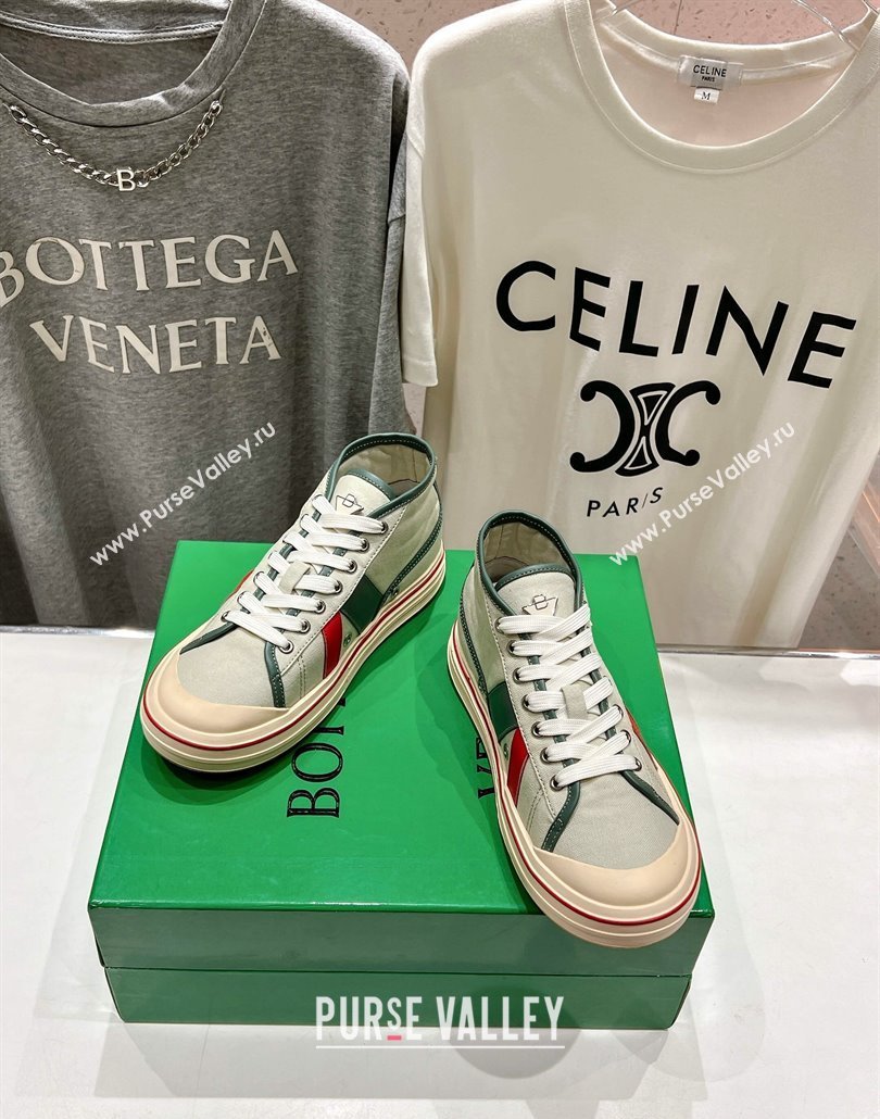 Bottega Veneta Eliot Mid-top Sneakers in Canvas with Leather Trim Aloe Green/Jade White 2025 (MD-250428095)