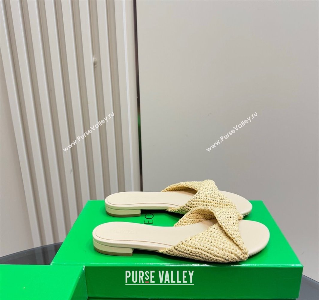 Bottega Veneta Blink Flat Slides Sandal in Crochet Raffia Straw Beige 2025 (MD-250428090)