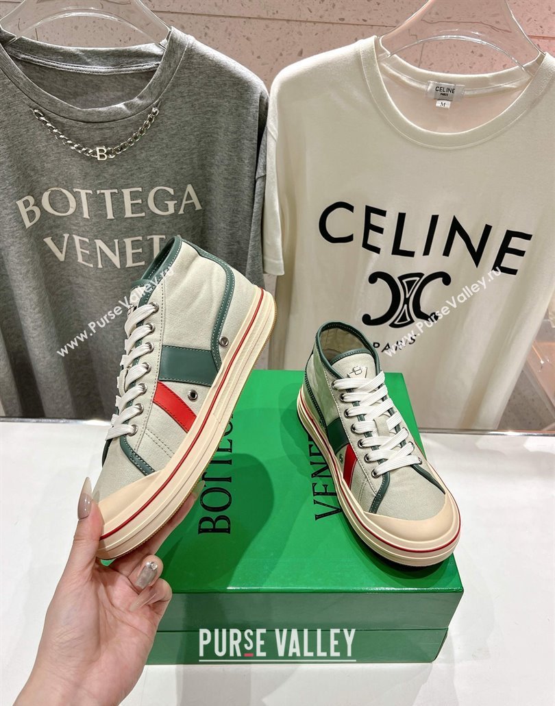 Bottega Veneta Eliot Mid-top Sneakers in Canvas with Leather Trim Aloe Green/Jade White 2025 (MD-250428095)