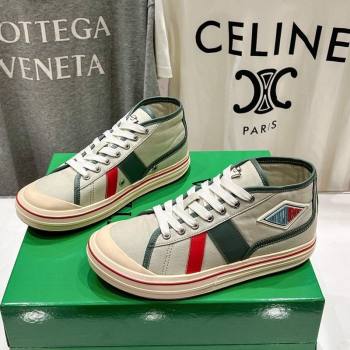 Bottega Veneta Eliot Mid-top Sneakers in Canvas with Leather Trim Aloe Green/Jade White 2025 (MD-250428095)