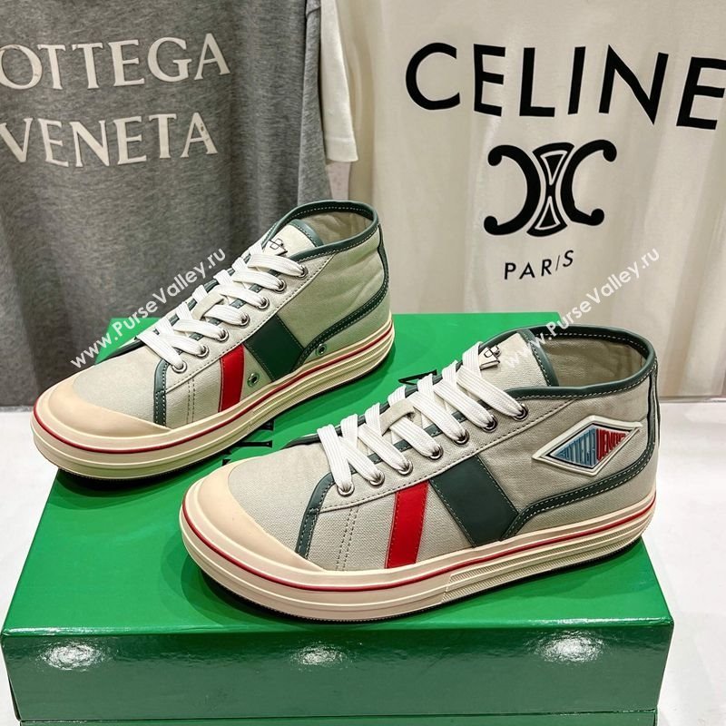 Bottega Veneta Eliot Mid-top Sneakers in Canvas with Leather Trim Aloe Green/Jade White 2025 (MD-250428095)