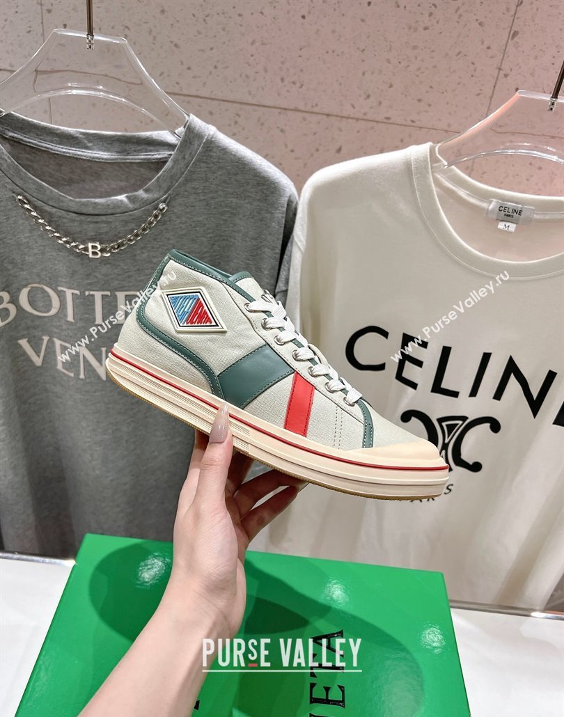 Bottega Veneta Eliot Mid-top Sneakers in Canvas with Leather Trim Aloe Green/Jade White 2025 (MD-250428095)