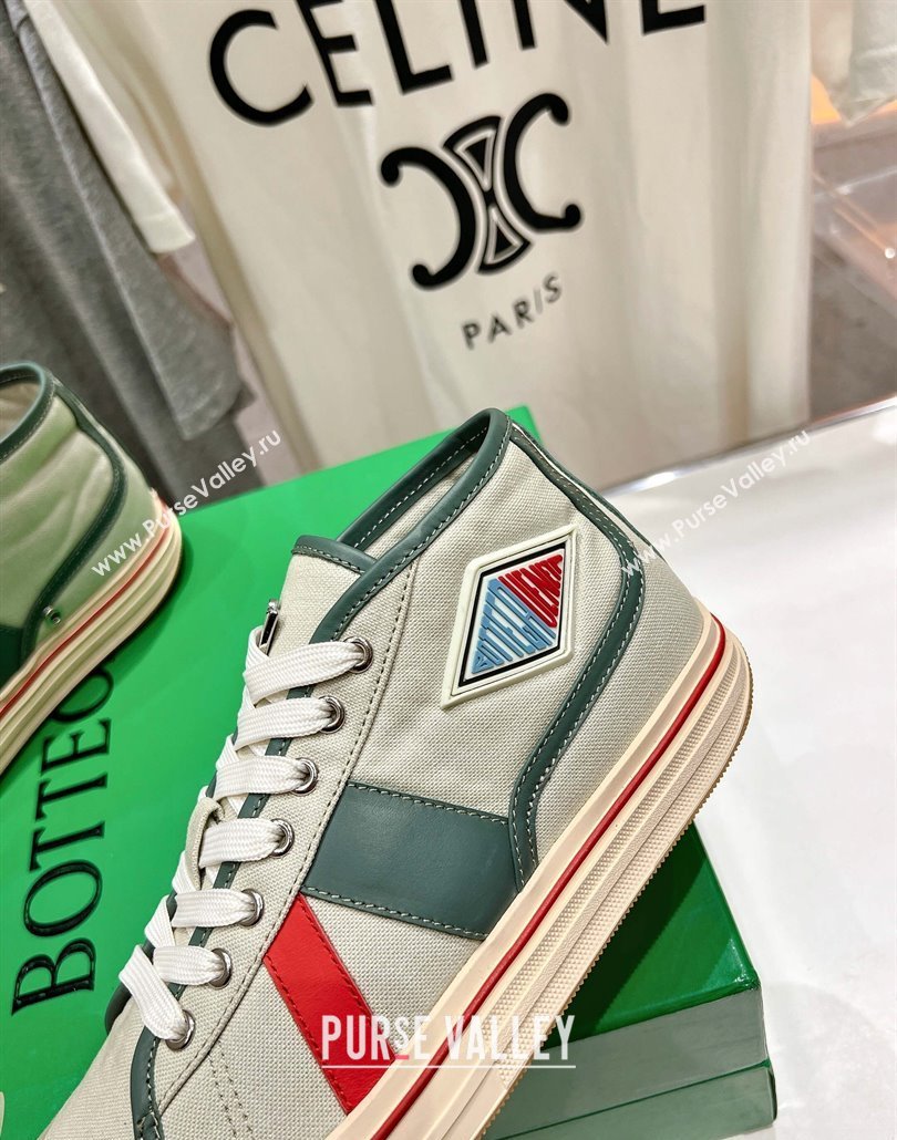Bottega Veneta Eliot Mid-top Sneakers in Canvas with Leather Trim Aloe Green/Jade White 2025 (MD-250428095)