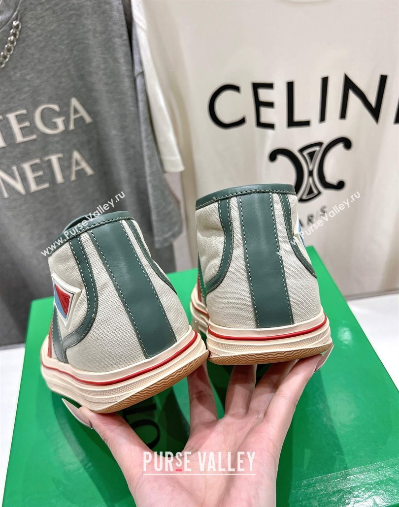 Bottega Veneta Eliot Mid-top Sneakers in Canvas with Leather Trim Aloe Green/Jade White 2025 (MD-250428095)