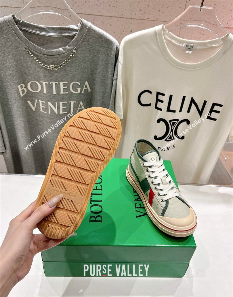 Bottega Veneta Eliot Mid-top Sneakers in Canvas with Leather Trim Aloe Green/Jade White 2025 (MD-250428095)
