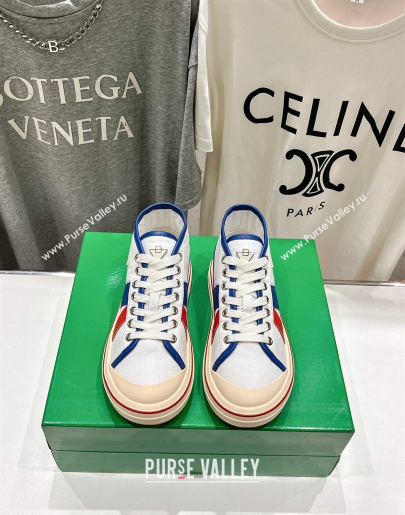 Bottega Veneta Eliot Mid-top Sneakers in Canvas with Leather Trim White/Blue 2025 (MD-250428097)