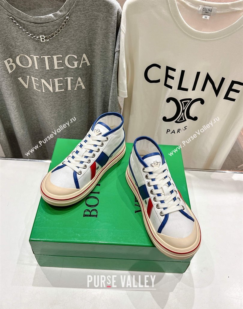 Bottega Veneta Eliot Mid-top Sneakers in Canvas with Leather Trim White/Blue 2025 (MD-250428097)