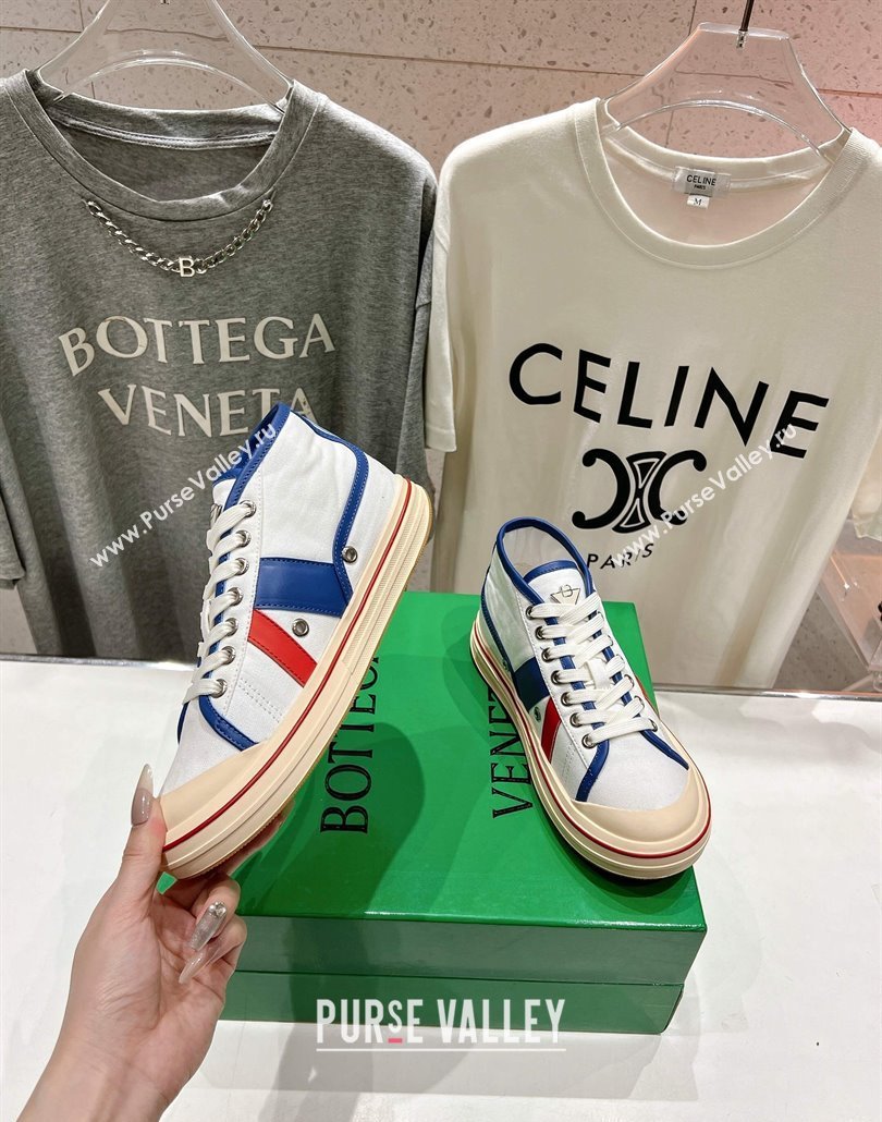 Bottega Veneta Eliot Mid-top Sneakers in Canvas with Leather Trim White/Blue 2025 (MD-250428097)