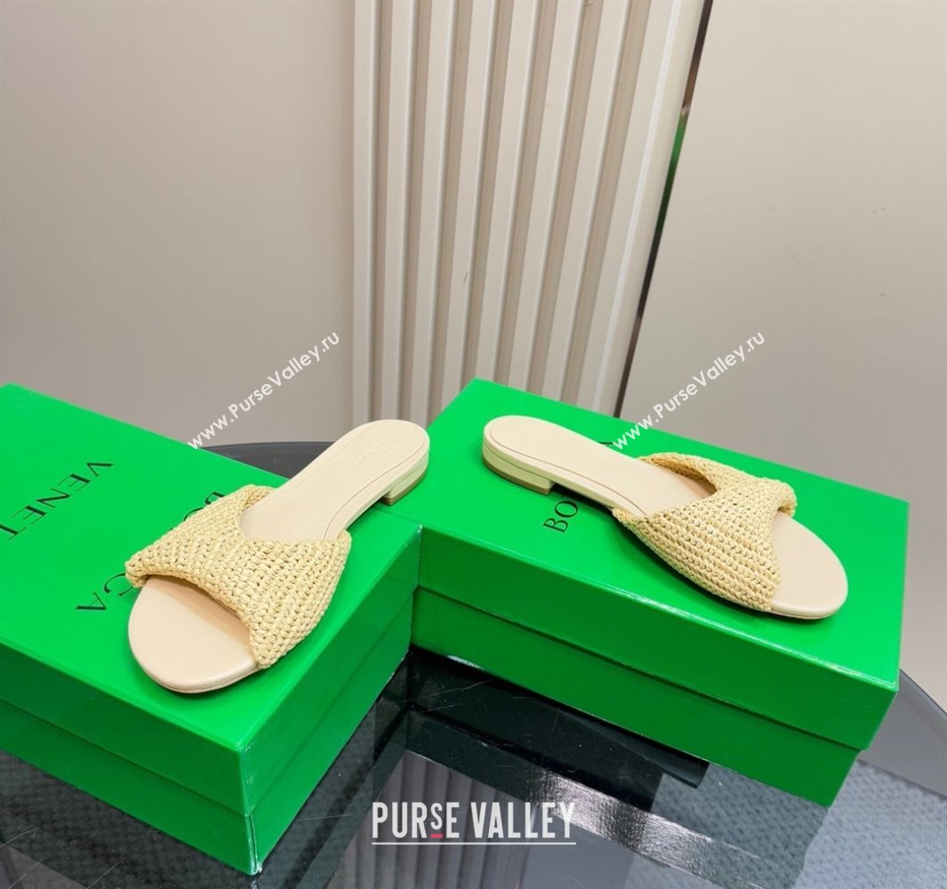 Bottega Veneta Blink Flat Slides Sandal in Crochet Raffia Straw Beige 2025 (MD-250428090)