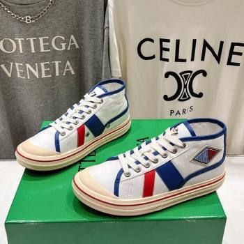 Bottega Veneta Eliot Mid-top Sneakers in Canvas with Leather Trim White/Blue 2025 (MD-250428097)
