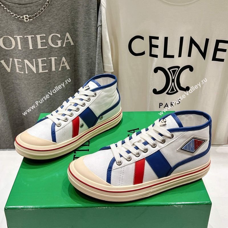Bottega Veneta Eliot Mid-top Sneakers in Canvas with Leather Trim White/Blue 2025 (MD-250428097)