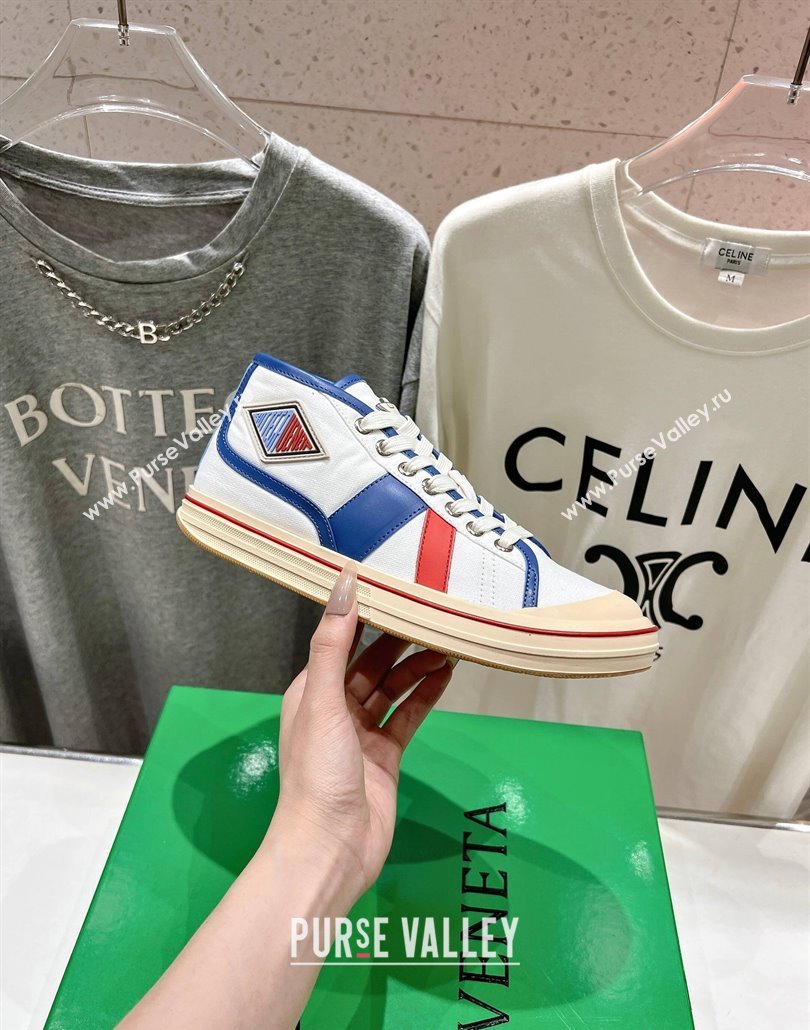 Bottega Veneta Eliot Mid-top Sneakers in Canvas with Leather Trim White/Blue 2025 (MD-250428097)
