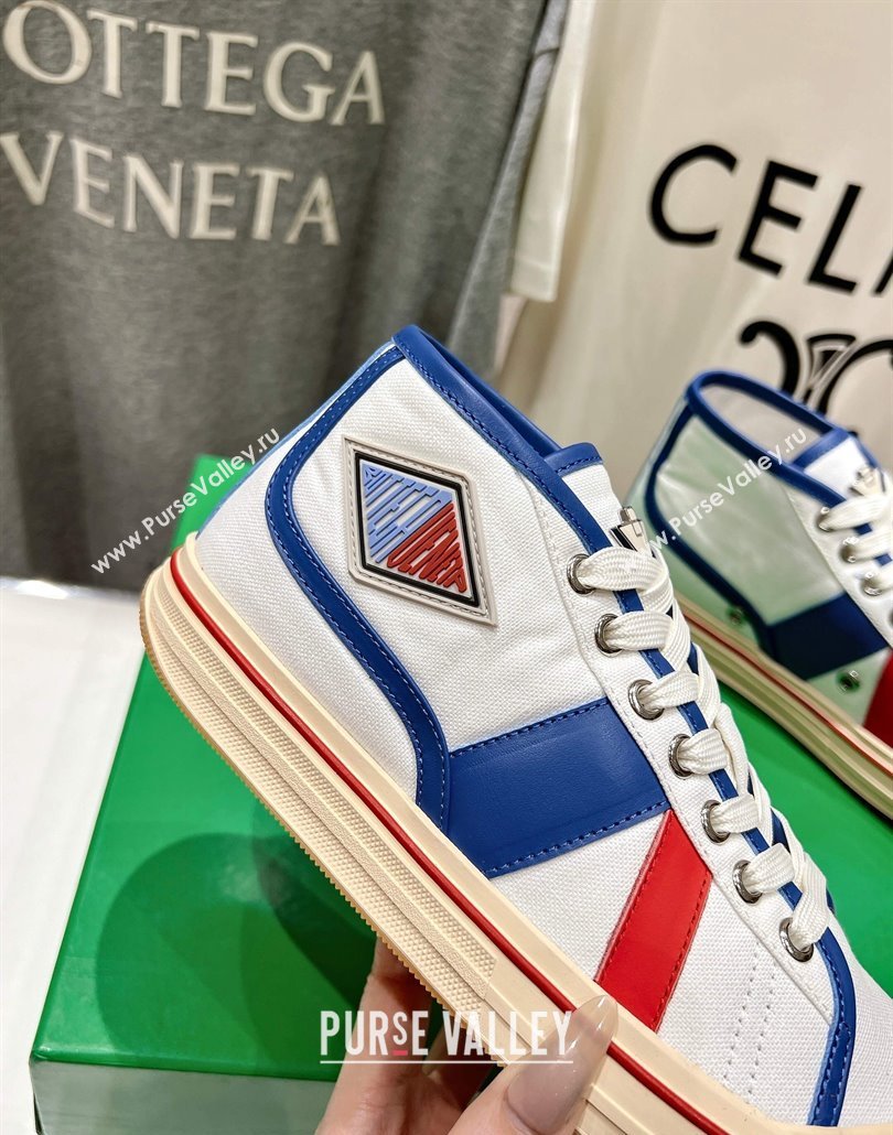 Bottega Veneta Eliot Mid-top Sneakers in Canvas with Leather Trim White/Blue 2025 (MD-250428097)
