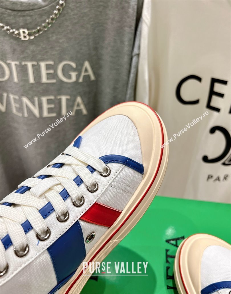 Bottega Veneta Eliot Mid-top Sneakers in Canvas with Leather Trim White/Blue 2025 (MD-250428097)