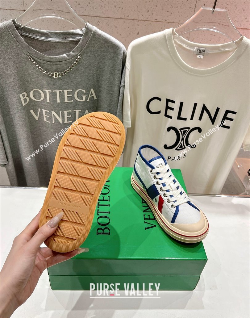 Bottega Veneta Eliot Mid-top Sneakers in Canvas with Leather Trim White/Blue 2025 (MD-250428097)