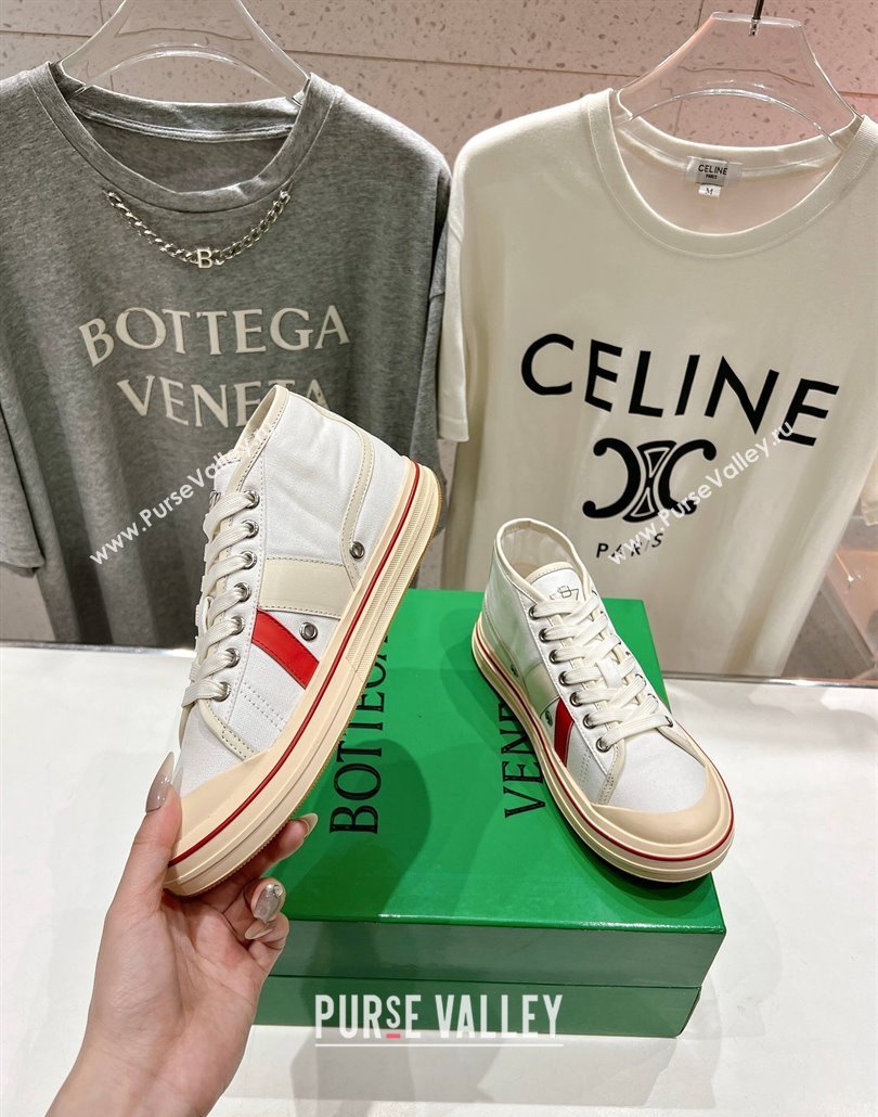 Bottega Veneta Eliot Mid-top Sneakers in Canvas with Leather Trim White/Sea Salt 2025 (MD-250428096)