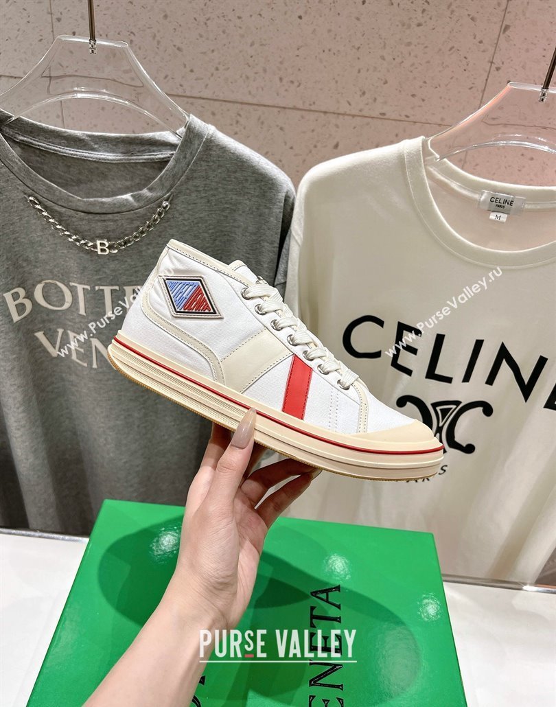 Bottega Veneta Eliot Mid-top Sneakers in Canvas with Leather Trim White/Sea Salt 2025 (MD-250428096)