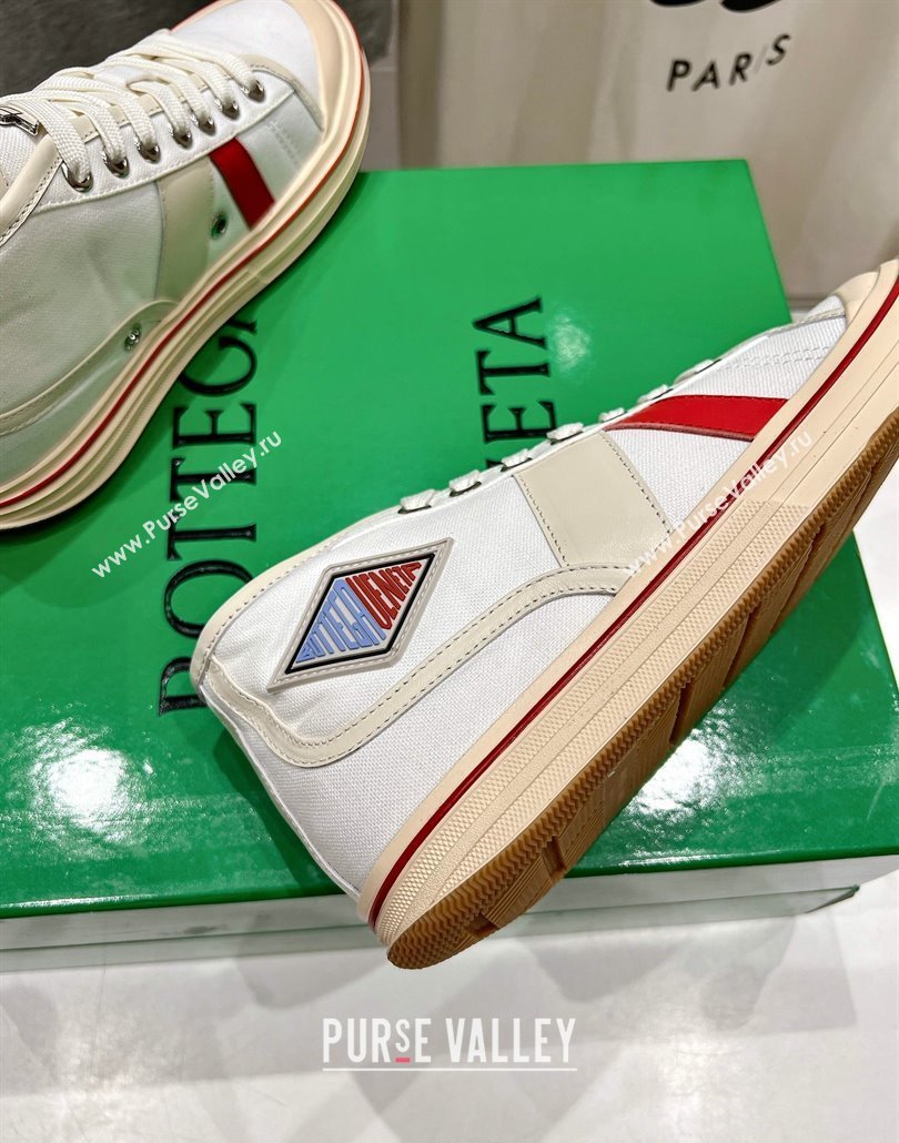 Bottega Veneta Eliot Mid-top Sneakers in Canvas with Leather Trim White/Sea Salt 2025 (MD-250428096)