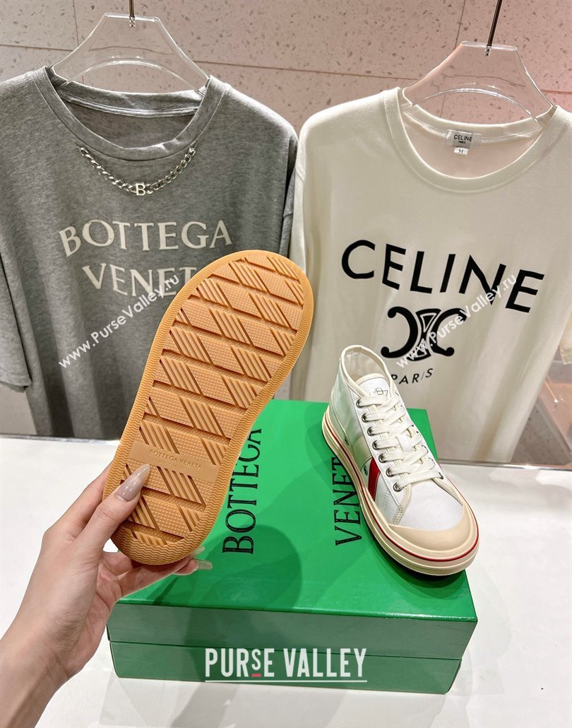 Bottega Veneta Eliot Mid-top Sneakers in Canvas with Leather Trim White/Sea Salt 2025 (MD-250428096)