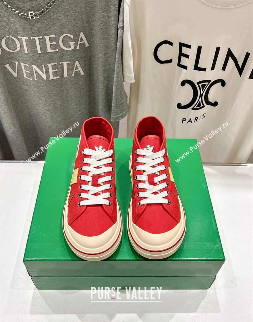 Bottega Veneta Eliot Mid-top Sneakers in Canvas with Leather Trim Scarlet Red/Tomato 2025 (MD-250428098)