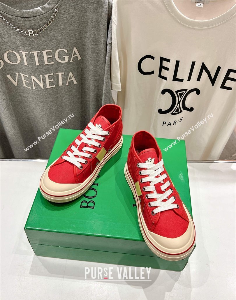 Bottega Veneta Eliot Mid-top Sneakers in Canvas with Leather Trim Scarlet Red/Tomato 2025 (MD-250428098)