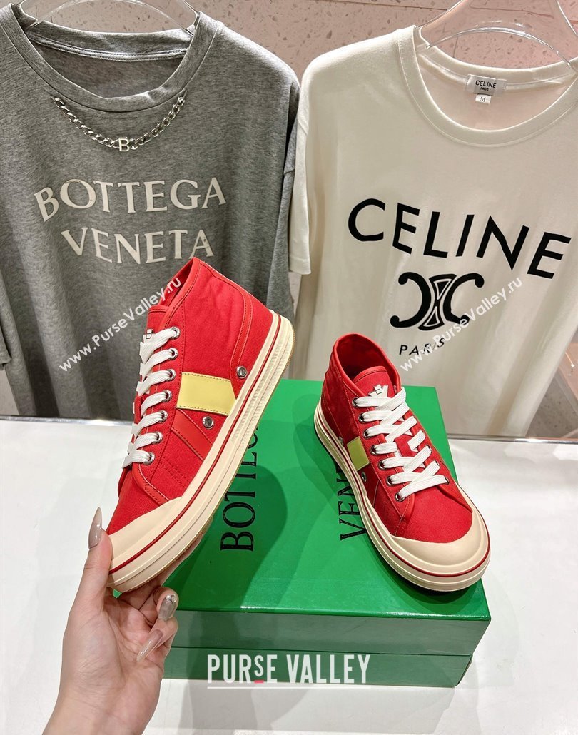 Bottega Veneta Eliot Mid-top Sneakers in Canvas with Leather Trim Scarlet Red/Tomato 2025 (MD-250428098)