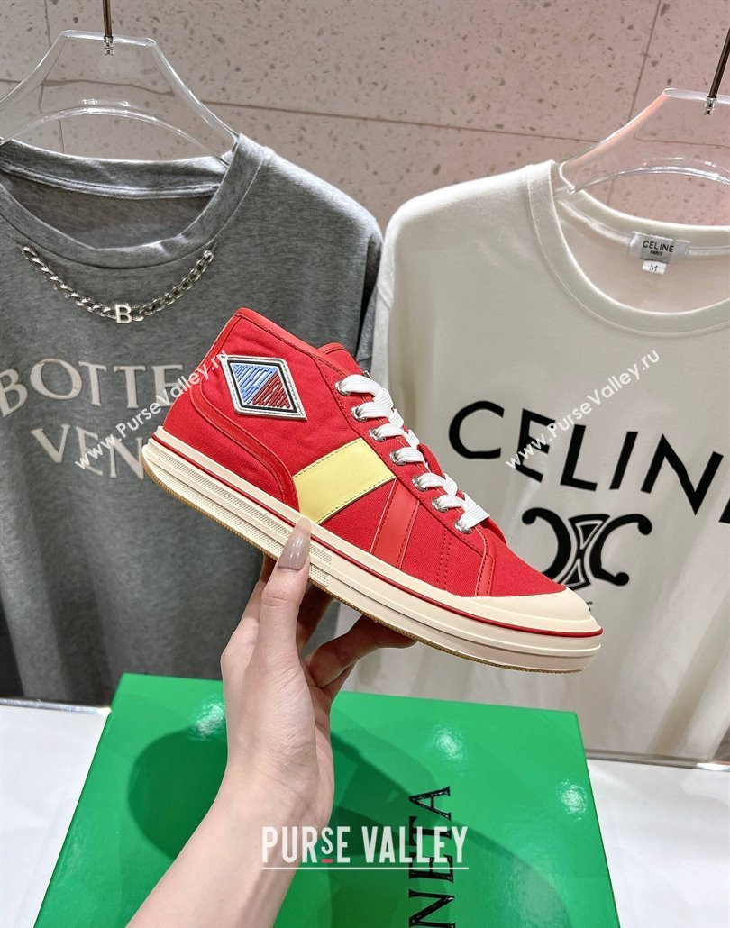 Bottega Veneta Eliot Mid-top Sneakers in Canvas with Leather Trim Scarlet Red/Tomato 2025 (MD-250428098)