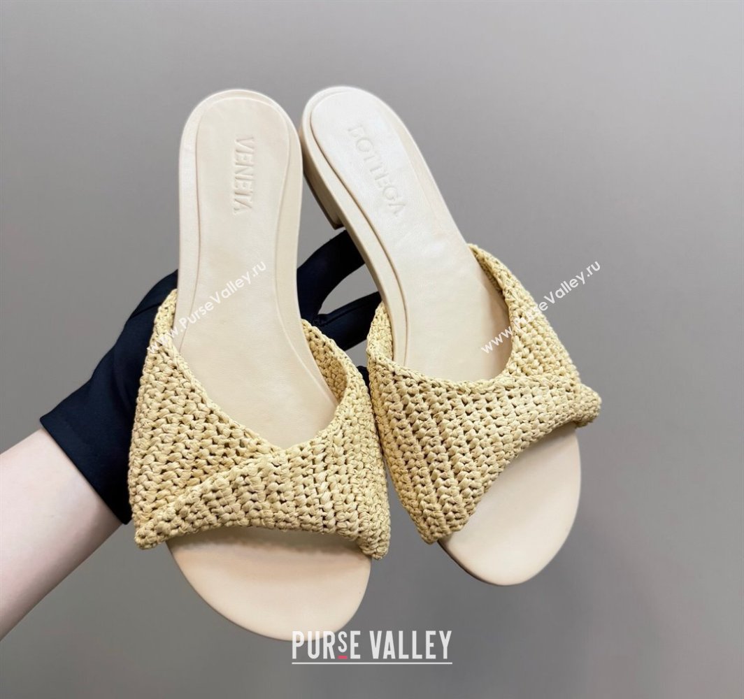 Bottega Veneta Blink Flat Slides Sandal in Crochet Raffia Straw Beige 2025 (MD-250428090)